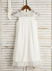 Flower Neck - Tea-length Scoop A-Line Girl Dress With Eliza Sleeveless Flower Girl Dresses Lace/Flower(s) Chiffon