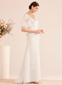 Chiffon Trumpet/Mermaid Train V-neck Dress Mimi Sash Lace Wedding Dresses Wedding Court With