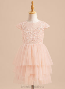 Flower Girl Dresses Flower - Dress Knee-length Girl Sleeves Back Scoop Short Neck Lace/V A-Line With Moriah Tulle