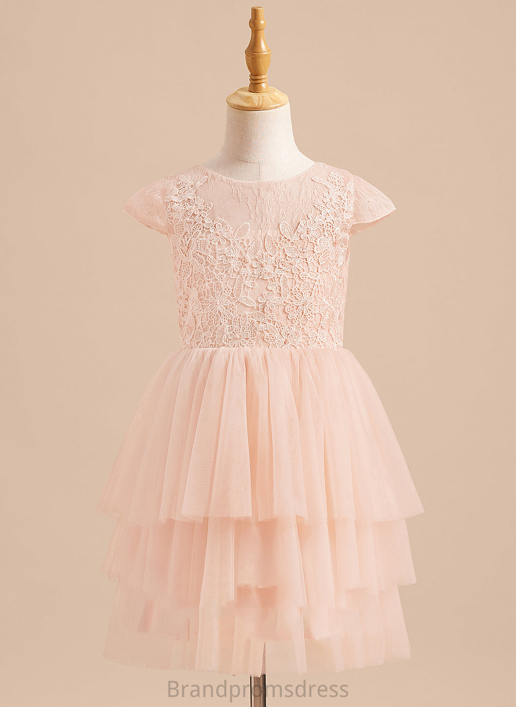 Flower Girl Dresses Flower - Dress Knee-length Girl Sleeves Back Scoop Short Neck Lace/V A-Line With Moriah Tulle