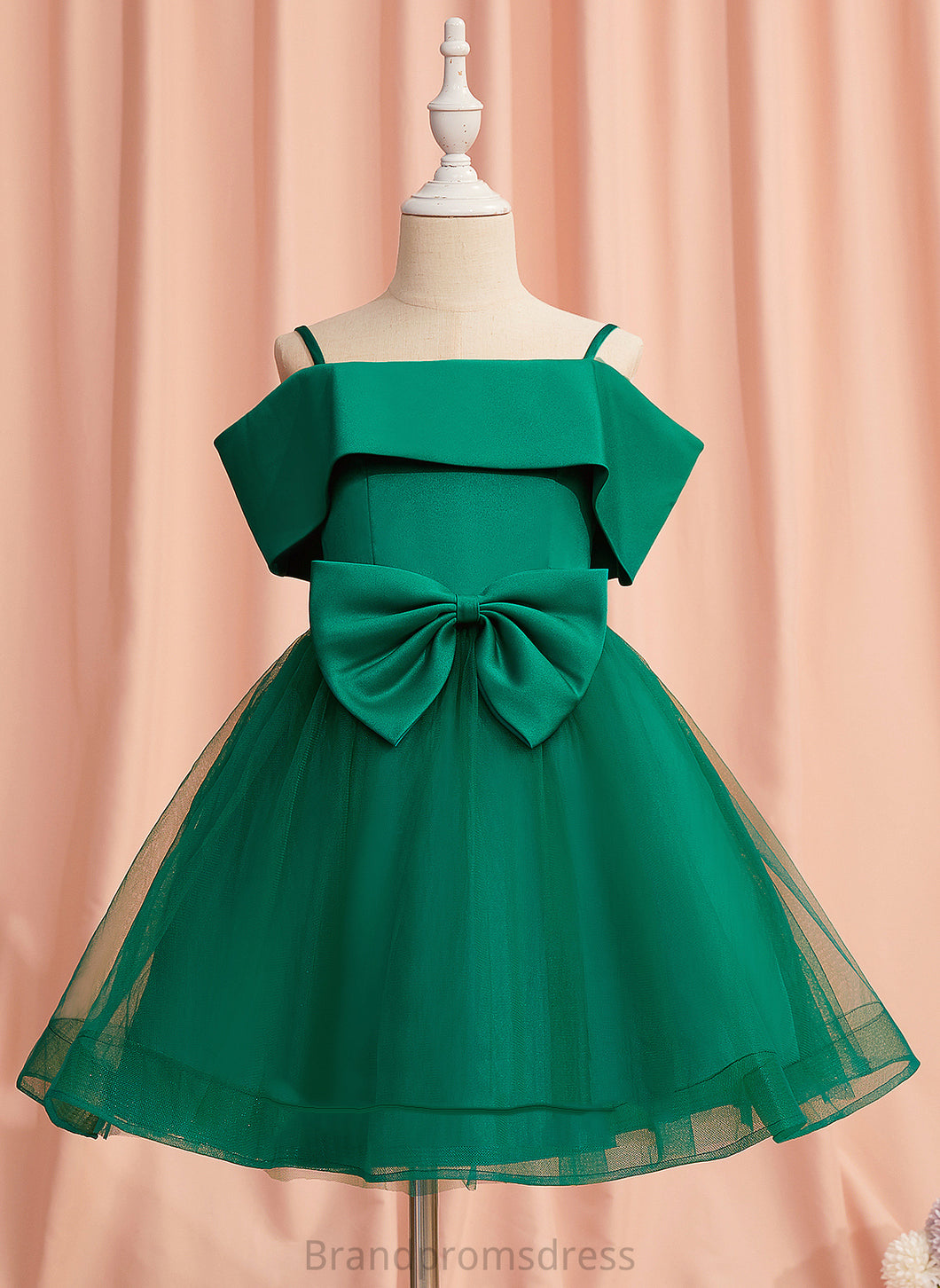 With Knee-length Girl Off-the-Shoulder Satin/Tulle Sleeveless Dress Flower A-Line Bow(s) Flower Girl Dresses - Justine