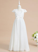 Load image into Gallery viewer, A-Line Flower Girl Dresses Short Flower(s) Girl Neck - Flower Sleeves With Floor-length Skylar Chiffon/Lace Scoop Dress