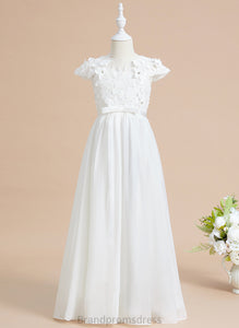 A-Line Flower Girl Dresses Short Flower(s) Girl Neck - Flower Sleeves With Floor-length Skylar Chiffon/Lace Scoop Dress