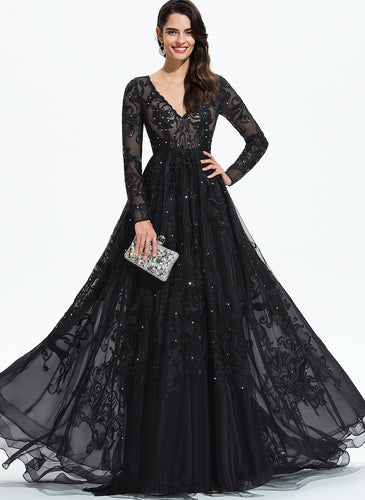 Sweep Train V-neck Prom Dresses Selah Sequins Ball-Gown/Princess Tulle With Lace