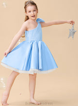 Load image into Gallery viewer, Flower Girl Dresses Knee-length Serena Sleeveless With A-Line - Flower Girl Beading/Bow(s) Satin/Tulle Dress One-Shoulder