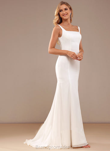 Wedding Dresses Trumpet/Mermaid Train Chiffon With Wedding Neckline Sweep Cara Lace Square Dress