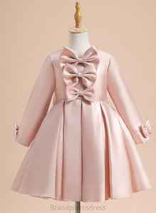 A-Line Knee-length Long Sylvia Girl Scoop With Dress - Bow(s) Flower Sleeves Neck Flower Girl Dresses