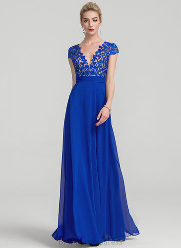 Floor-Length Prom Dresses Hayley V-neck Lace A-Line Chiffon