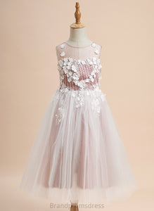 A-Line Flower Flower Girl Dresses Eve Dress With Tulle Sleeveless - Girl Tea-length Scoop Neck Lace/Beading/Flower(s)