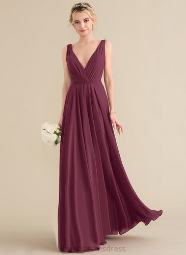 V-neck A-Line With Chiffon Prom Dresses Pleated Floor-Length Alexa