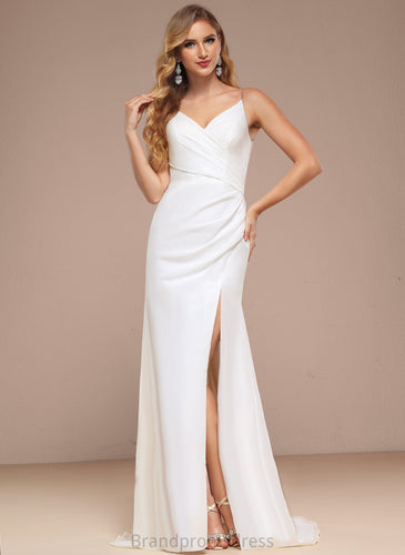 Trumpet/Mermaid Wedding Dresses Sequins Beading Kassidy V-neck Train Chiffon With Sweep Dress Wedding