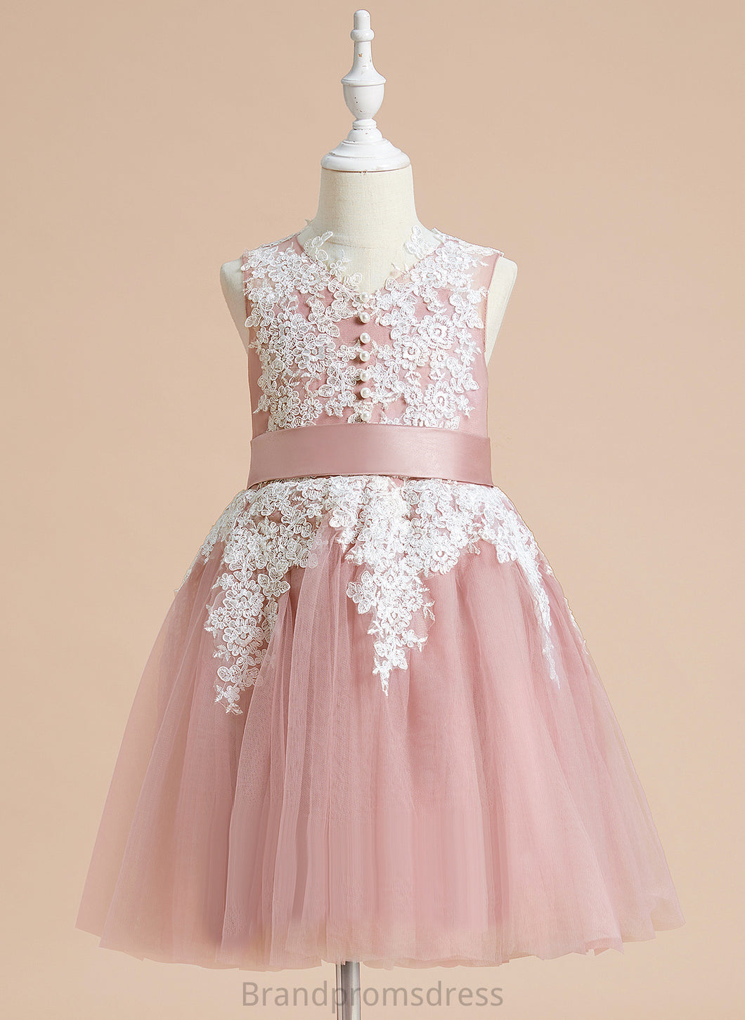 Tulle/Lace Girl - A-Line Dress Flower Girl Dresses Bow(s) Flower Knee-length Skyla V-neck With Sleeveless