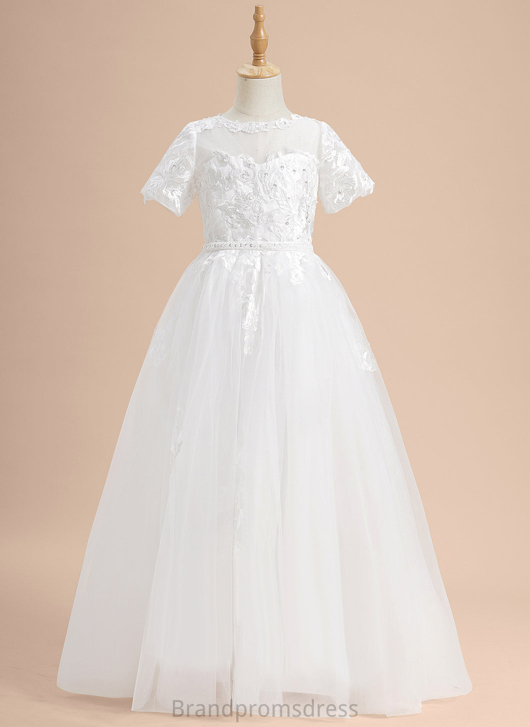 Girl - Flower Girl Dresses Brooklynn Ball-Gown/Princess Lace/Beading/Sequins Flower Sleeves Scoop Dress Neck With Tulle Floor-length Short