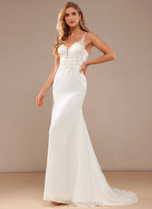 V-neck Train Beading Ina Dress Trumpet/Mermaid Lace Chiffon Wedding Wedding Dresses With Court