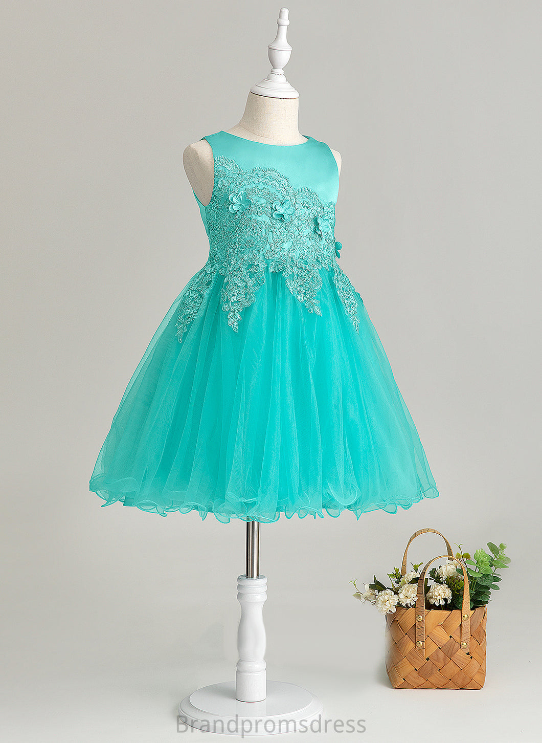 A-Line Girl - Millie Flower(s) Scoop Flower Girl Dresses Sleeveless Dress Satin/Tulle/Lace Knee-length Neck With Flower