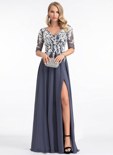 Prom Dresses A-Line Floor-Length Chiffon V-neck Dakota Lace