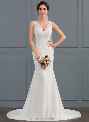 Wedding Lace Monica Dress Court Train Trumpet/Mermaid Wedding Dresses V-neck Chiffon