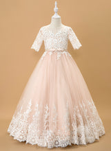 Load image into Gallery viewer, - Flower Dress Girl Bow(s) Sleeves Dixie Flower Girl Dresses Scoop Neck Floor-length Ball-Gown/Princess With 1/2 Tulle/Lace