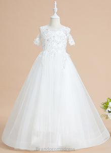 Girl Floor-length With Flower Girl Dresses Rachael Ball-Gown/Princess Flower Scoop Sleeveless Tulle/Lace Neck - Dress Sequins