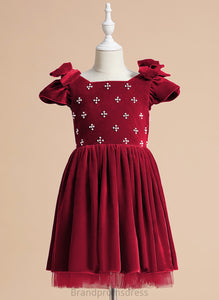 Beading With U Knee-length Jillian A-Line Flower Girl Dress - Neck Sleeves Short Flower Girl Dresses Velvet