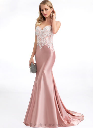 Sweetheart Lace Sweep Patricia Satin Train Trumpet/Mermaid Prom Dresses