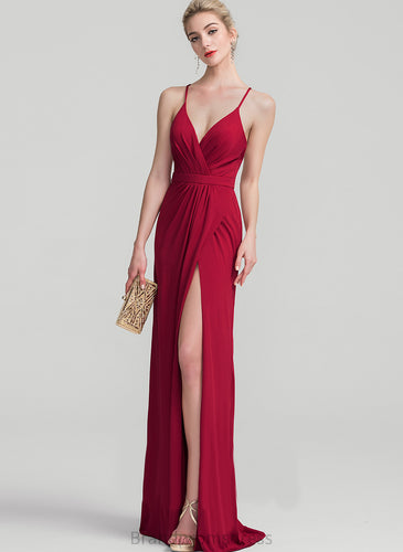 Macie V-neck With Prom Dresses Pleated Jersey Sheath/Column Floor-Length