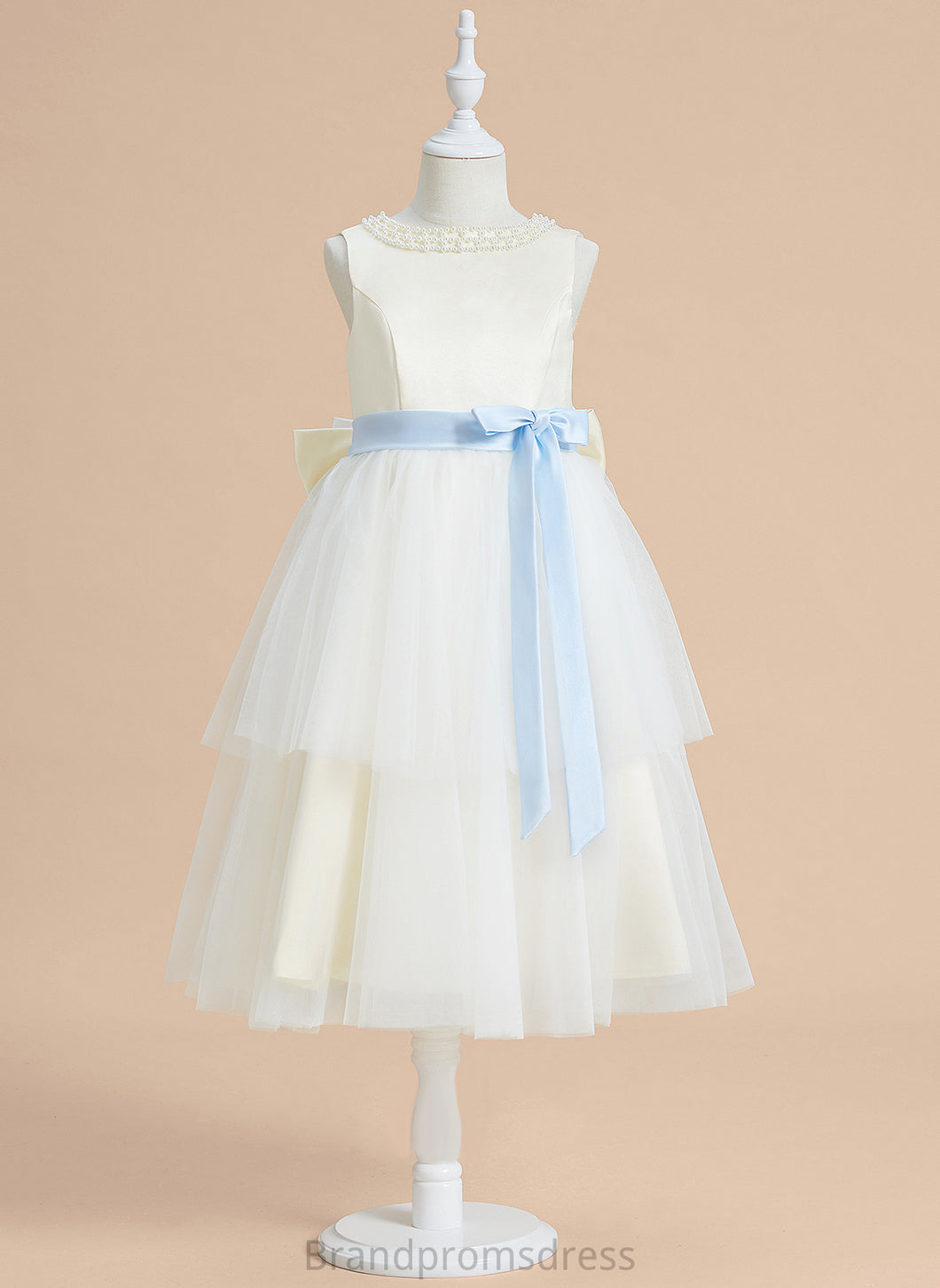 Flower Girl Dresses Rachel Satin/Tulle A-Line Sash/Beading/Bow(s) Sleeveless Tea-length - With Flower Scoop Dress Girl Neck