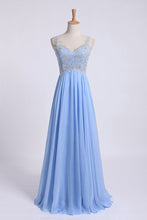 Load image into Gallery viewer, 2024 Low Back Straps A Line Chiffon Prom Dress With Lace Bodice