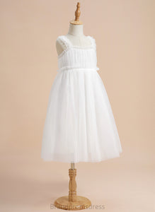 Neckline Girl Sleeveless Flower Girl Dresses A-Line Rosa - Square Flower Tulle Dress Knee-length