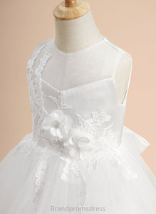 Dress A-Line - Neck Scoop Flower Ellen With Sleeveless Girl Satin/Tulle Lace/Flower(s)/Bow(s) Flower Girl Dresses Knee-length