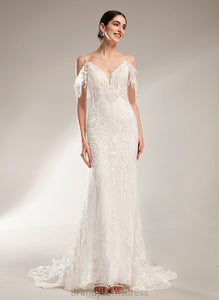 Sequins Wedding Dresses Beading V-neck Chapel Wedding Brylee Tulle Dress With Lace Trumpet/Mermaid Train