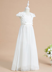 A-Line Flower Girl Dresses Short Flower(s) Girl Neck - Flower Sleeves With Floor-length Skylar Chiffon/Lace Scoop Dress