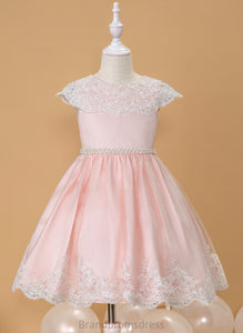 Neck Flower Girl Dresses Flower Ball-Gown/Princess Maggie Scoop Sleeveless Beading/Bow(s) With Knee-length Satin/Lace Dress - Girl