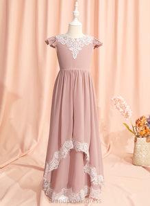 Sleeves Scoop Floor-length Flower Flower Girl Dresses Neck Kim Back - With Girl Chiffon/Lace Short Dress Lace/V A-Line