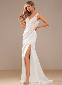 Dress V-neck Train With Lace Satin Clarissa Trumpet/Mermaid Ruffle Wedding Dresses Wedding Lace Sweep