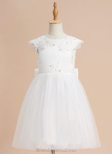 A-Line Flower Sarahi Knee-length - Tulle Flower Girl Dresses Girl Beading/Sequins/Bow(s) Dress Sleeveless With Neck Scoop