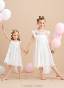 Sleeves Scoop Short Flower Charlize Neck Flower Girl Dresses Chiffon Knee-length Girl Lace A-Line Dress - With