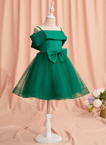 With Knee-length Girl Off-the-Shoulder Satin/Tulle Sleeveless Dress Flower A-Line Bow(s) Flower Girl Dresses - Justine