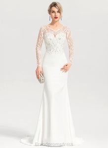 Sequins Crepe Beading Mayra V-neck With Wedding Dresses Wedding Dress Trumpet/Mermaid Sweep Stretch Train Lace