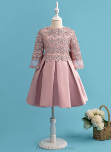 - Neck Bow(s) Dress Scoop With Knee-length A-Line Girl Flower Girl Dresses Long Sleeves Satin/Lace Camille Flower