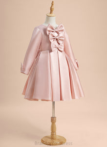 A-Line Knee-length Long Sylvia Girl Scoop With Dress - Bow(s) Flower Sleeves Neck Flower Girl Dresses