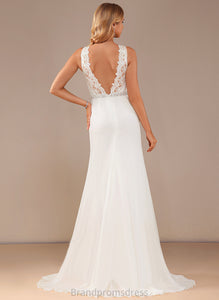 Chiffon Court Neck Train Wedding Trumpet/Mermaid Dress Kendall With High Beading Lace Wedding Dresses