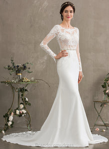 Scoop Trumpet/Mermaid Jakayla Crepe Neck Beading Dress With Lace Train Wedding Dresses Sequins Wedding Stretch Chapel