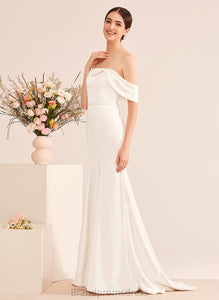 Satin Off-the-Shoulder Trumpet/Mermaid Ruffle Wedding Dresses Dress Wedding Train Sweep With Haven