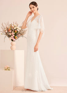 Chiffon Trumpet/Mermaid Train V-neck Dress Mimi Sash Lace Wedding Dresses Wedding Court With