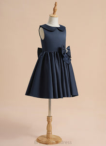 Knee-length Camryn Beading/Bow(s) Peter Girl Collar Flower Pan - Dress Satin With A-Line Flower Girl Dresses Sleeveless