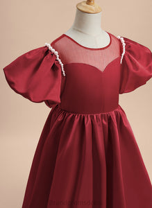 Girl Ankle-length With Scoop - Flower Sleeves Neck Anahi Dress Satin Flower Girl Dresses A-Line Beading Short