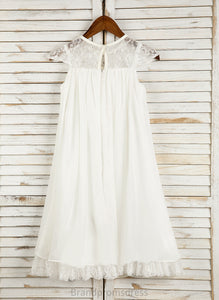 Flower Neck - Tea-length Scoop A-Line Girl Dress With Eliza Sleeveless Flower Girl Dresses Lace/Flower(s) Chiffon