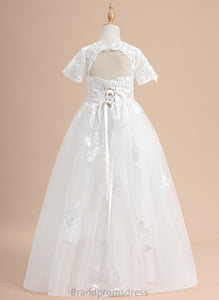 Girl - Flower Girl Dresses Brooklynn Ball-Gown/Princess Lace/Beading/Sequins Flower Sleeves Scoop Dress Neck With Tulle Floor-length Short