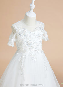 Girl Floor-length With Flower Girl Dresses Rachael Ball-Gown/Princess Flower Scoop Sleeveless Tulle/Lace Neck - Dress Sequins